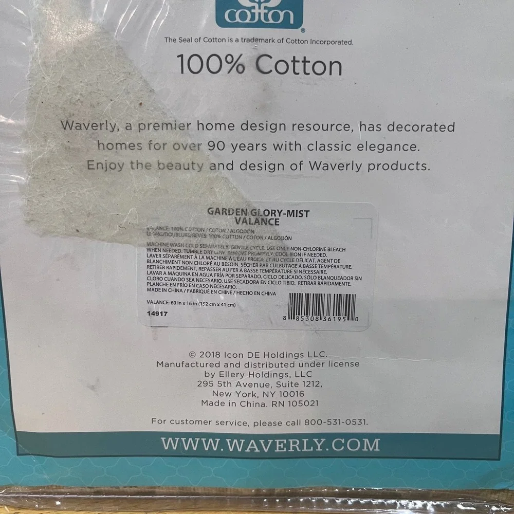 Waverly Garden Glory-Mist Floral Valance 100% Cotton 60x16 Green Cottagecore